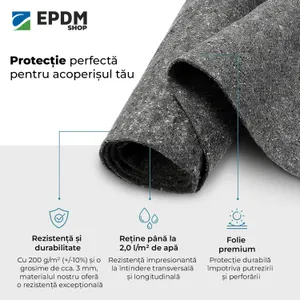 Geotextil 200 g/mp poliester nețesut pentru protecție membrană acoperiș și filtrare apă