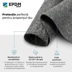 Geotextil 300g/mp rolă 6x145m pentru protecție mecanică membrane EPDM, drenaj și separare straturi acoperiș