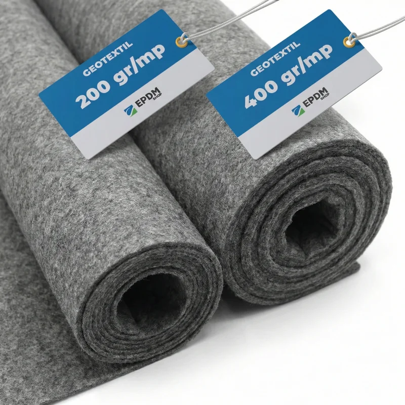 Geotextil nețesut poliester 200-400 gr/mp lățime 6m pentru protecție membrană EPDM și drenaj